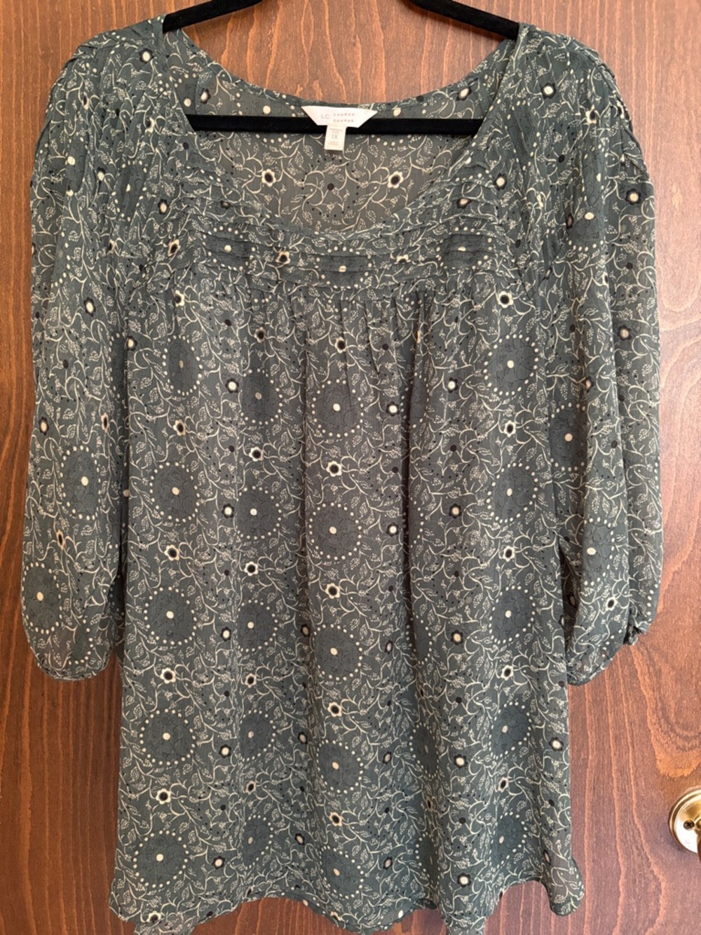 LC Lauren Conrad Forest Green Floral Peasant Tunic